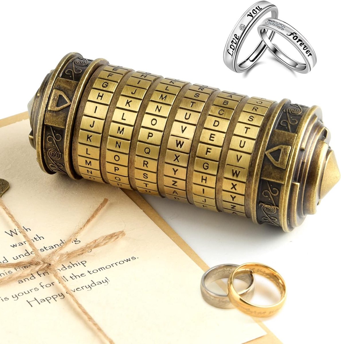 Da Vinci Code Mini Cryptex puzzelbox, interessant creatief romantisch cadeau, brons, 5 stuks