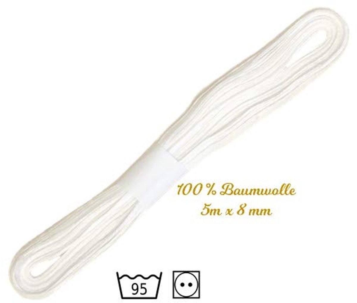 band wasband 8mm x 5m wit 100% katoen bijv. voor handdoek hanger katheterband