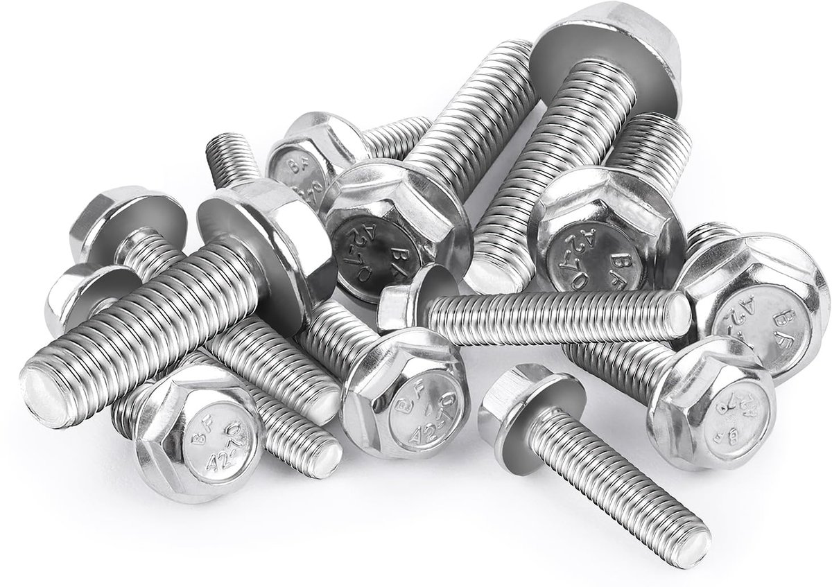 stalen schroef M6 x 16 mm zeskantschroef 25 stuks flensschroeven zeskantschroeven geen tand vergrendelingsbouten bevestigingsschroeven A2 van roestvrij staal volledige schroefdraad (M6 x 16