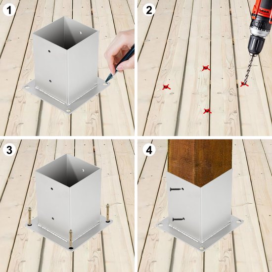 Paalhouder met schroefhuls, geschikt voor vierkante houten palen 80 x 80 mm, hoogwaardig anker, thermisch verzinkt, zilver — afbeelding 2