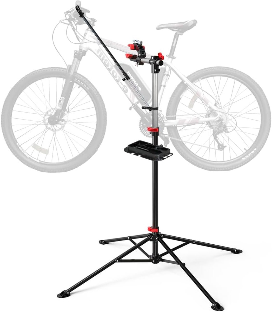 Fietsmontagestandaard Professioneel met Magnetisch Gereedschapsplateau, Montagestandaard, Reparatiestandaard voor Fietsen, in Hoogte Verstelbaar en Inklapbaar