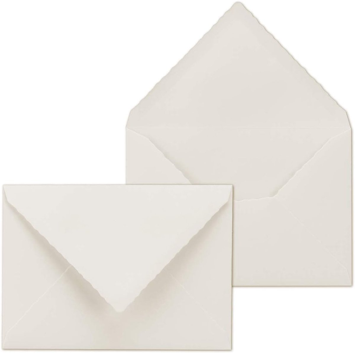 Neuser Enveloppen, 50 x vintage enveloppen met gekartelde snede, natuurlijk wit, elegante enveloppen, DIN C6 (10,6 x 15,6 cm), natte plakrand