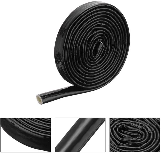 0,4 inch (2,4 cm) ID 10ft band glasvezel met siliconencoating brandwerende mantel thermisch afgeschermd, voor autoslangen, elektrische kabels, zwart — afbeelding 3