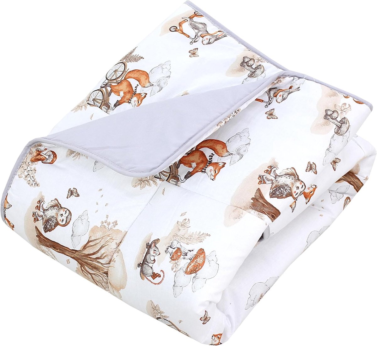 Speelkleed baby 120x120 cm – Gewatteerd, zacht, katoen, Vossen Fiets Uil Bos Beige