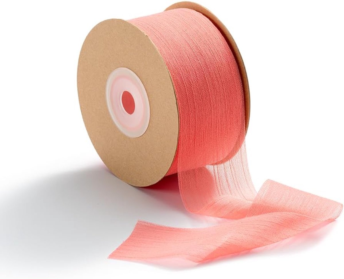 Roze chiffonlint cadeaulint 3,8 cm x 22,8 m decoratielint bruiloft cadeaulint