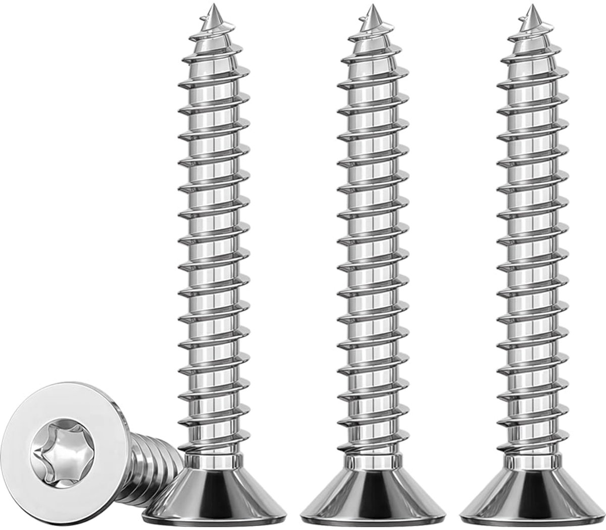 100 stks M4 x 30 Torx Verzonken Spaanplaat Houtschroeven met Volledig Schroefdraad A2 Roestvrijstalen Zelftappende Schroeven Zelfborende Houtschroeven Standaard Quincunx Volledige Draad