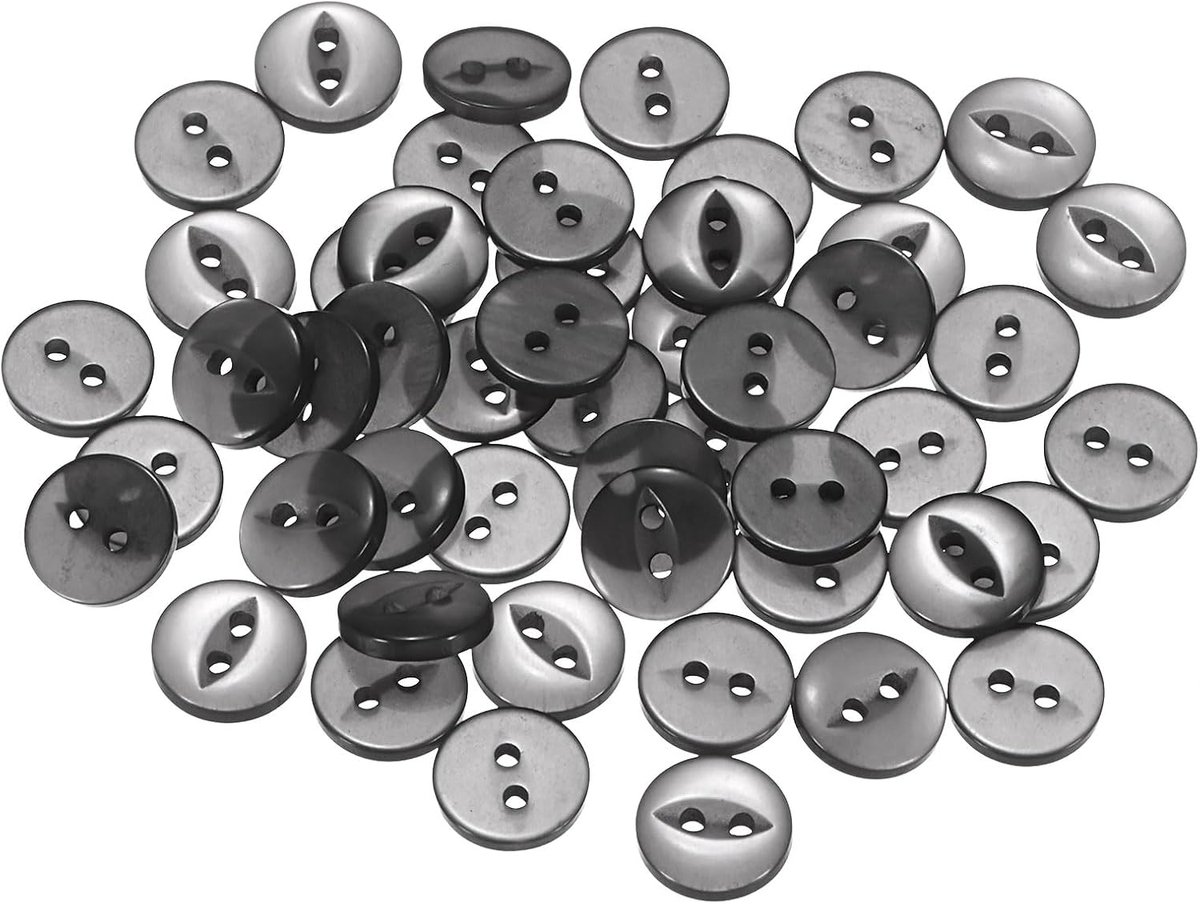 Knopen rond, grijs, 10 mm, 3/8 inch, kunsthars, 2 gaten, visogen, voor het naaien van broeken, jurken, rokken, kleding, voor het bevestigen van handwerk, 50 stuks