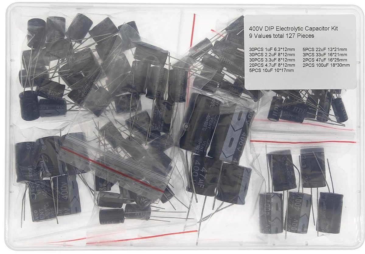 9 totaalwaarden, 127 stuks, 400 V, DIP-kit, elektrolytische condensator 1uF, 2,2uF, 3,3uF, 4,7uF, 10uF, 22uF, 33uF, 47uF, 100uF