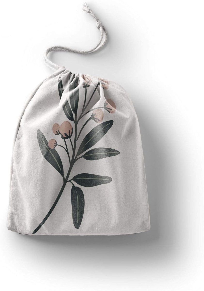 Jardin du Lin Bedrukte katoenen tassen met trekkoord, boodschappentas, tas, stoffen tas, groententas, herbruikbaar, milieuvriendelijk, multifunctioneel, opvouwbaar, maat: 20 x 30 cm