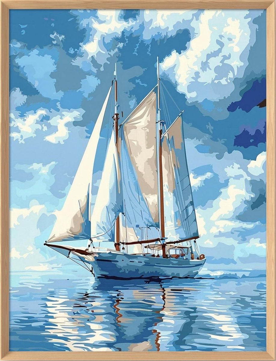 11 CT, gestanst, om zelf te maken, compleet assortiment met voorgedrukte startersets voor beginners - zeilboten 40 x 53 cm