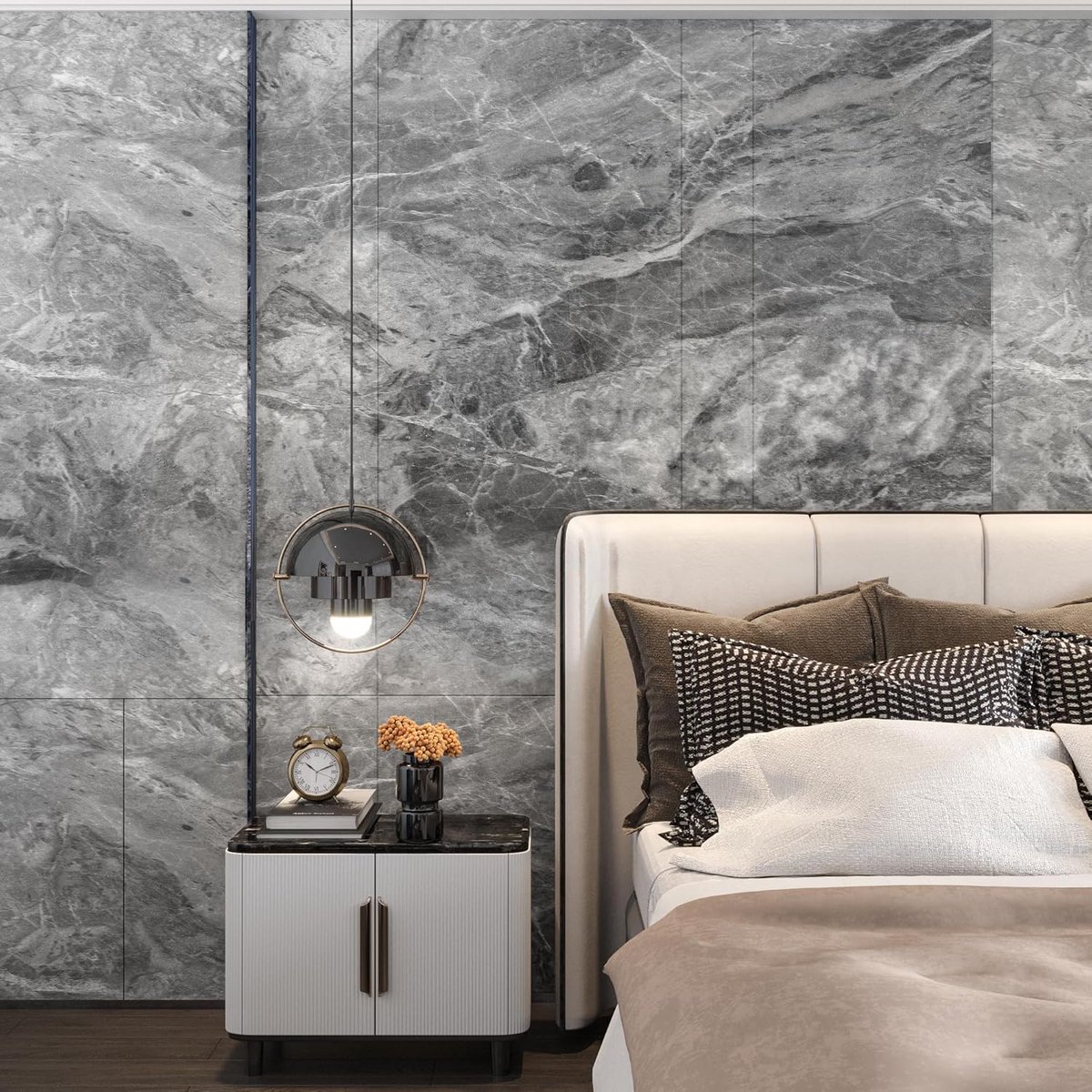 Zelfklevende folie, meubelfolie, donkergrijs, marmerlook, zelfklevend behang, muursticker, doe-het-zelf meubelsticker, mat, verdikt, waterdicht, vinyl-decoratiefolie voor kantoor, winkel,