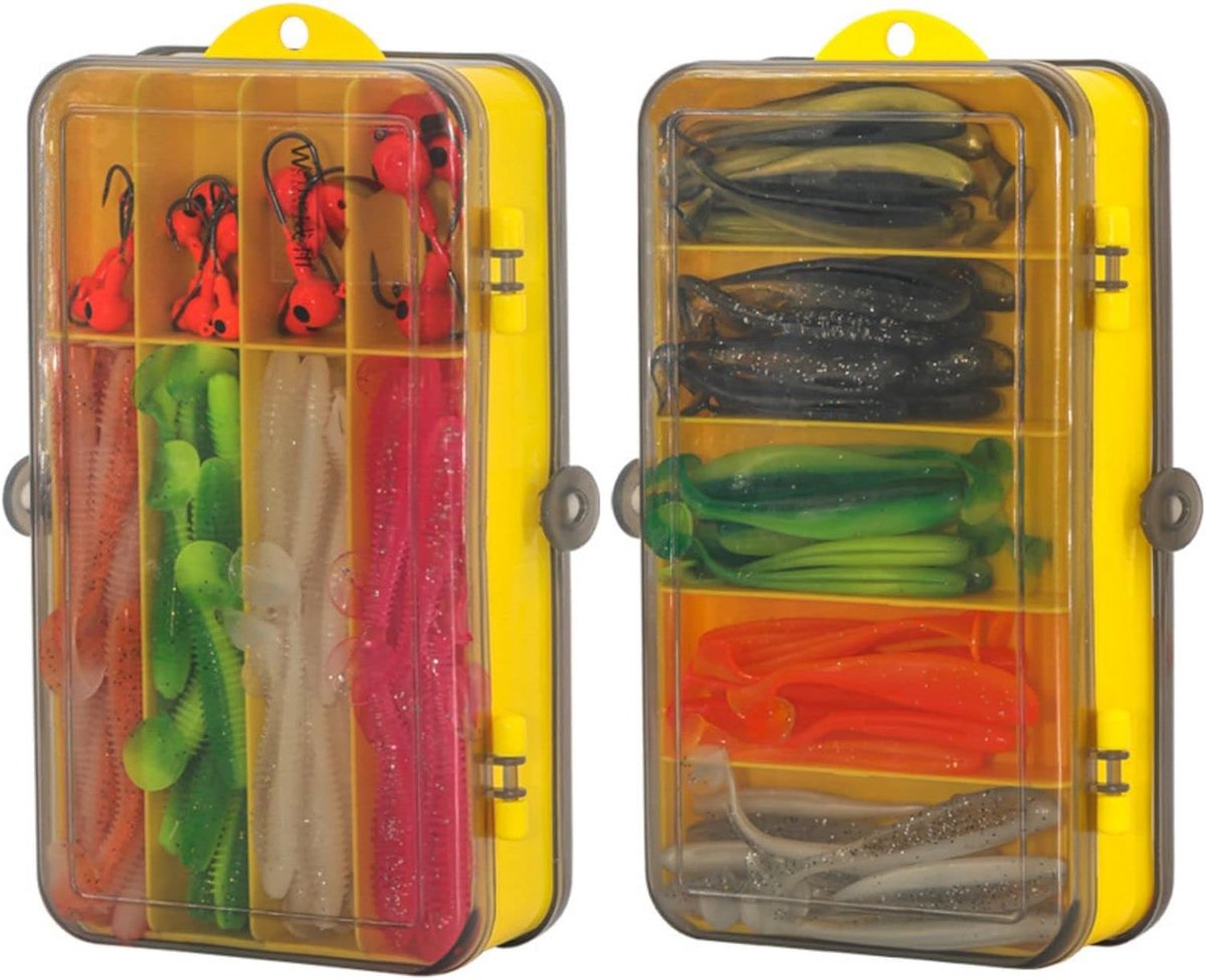 Visaas, set rubberen vissen, vissen, kunstaas, set inclusief vishaken, wormen, spinner, hoogtehaken, gids - zoetwater, zout water, ijsvissen, vliegen, vissen, cadeau