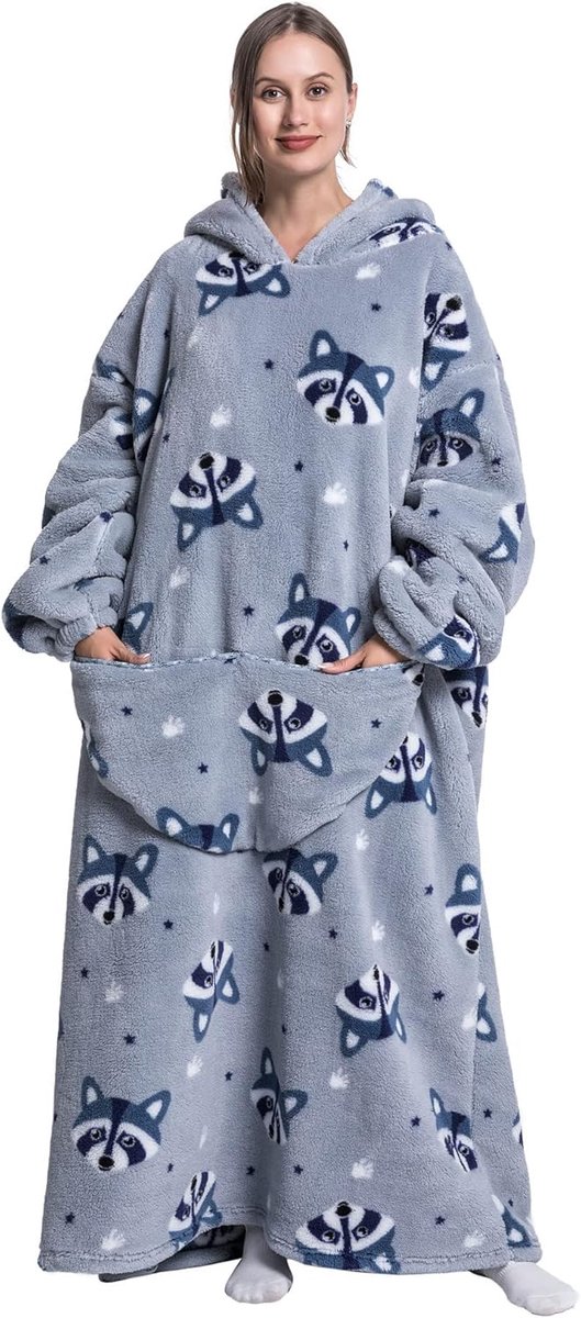 lange oversized deken hoodie, draagbare deken met capuchon voor dames en heren, zachte fleece draagbare gooi gigantisch sweatshirt voor volwassenen met zak