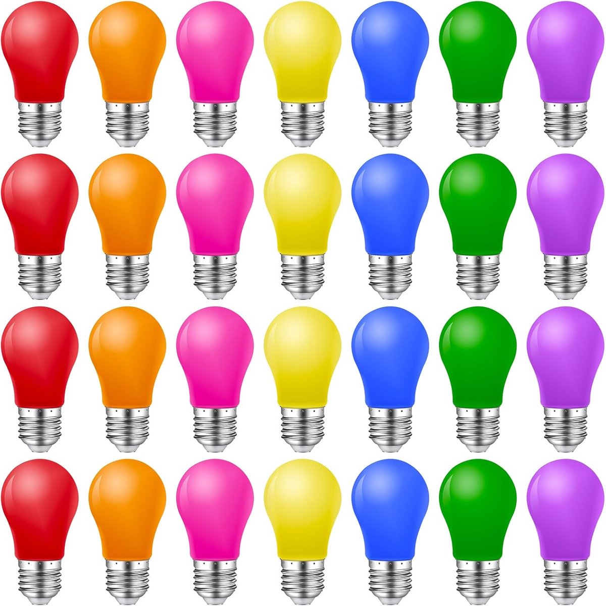 Set Van 28 Kleurrijke E27 Gloeilampen, 2 W, Voor Buiten, Led Lichtketting, Feest, Kerstdecoratie - Rood, Groen, Blauw, Oranje, Geel