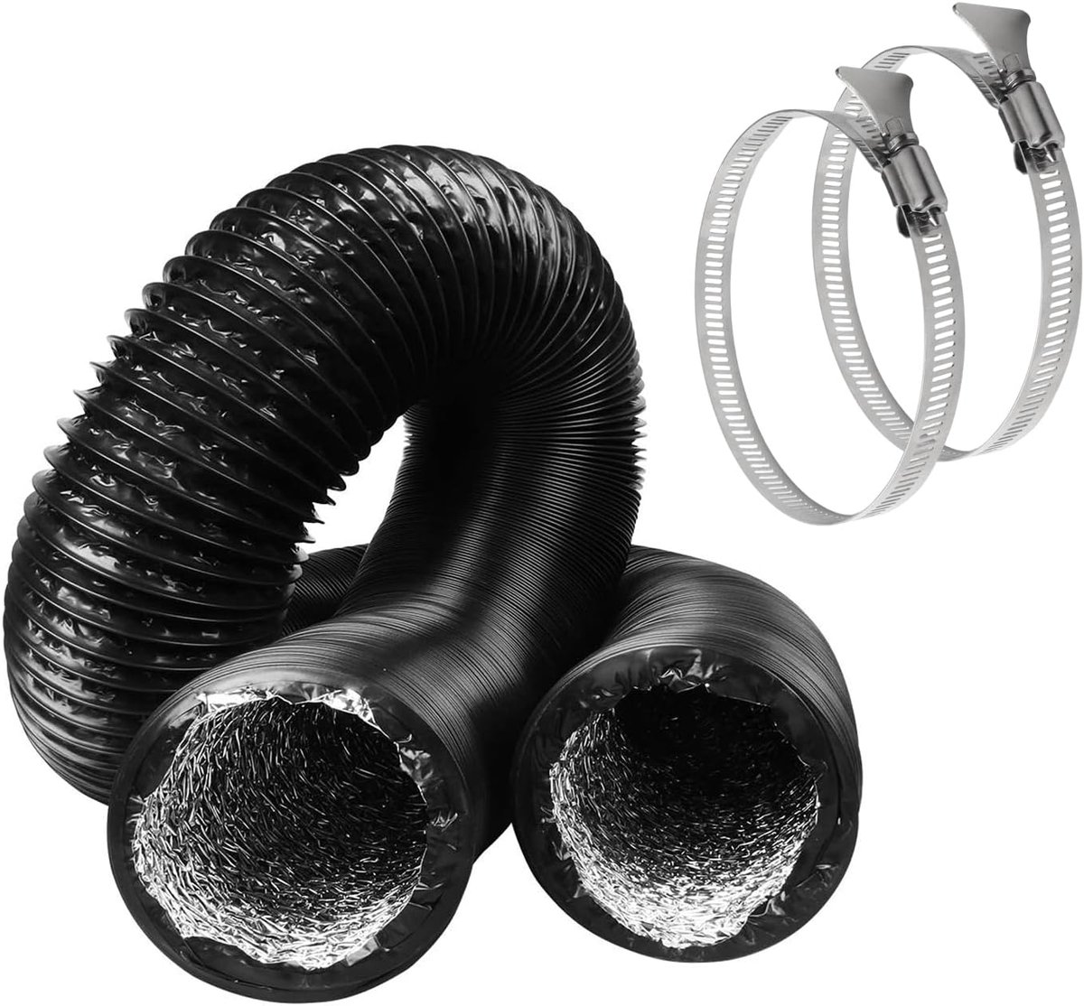 Afvoerslang Ø 100 mm lengte 6 m zwart flexibel pvc aluminium buis slang aluminium aluminium flexslang met 2 slangklemmen roestvrij staal voor airconditioning wasdroger afzuigkap