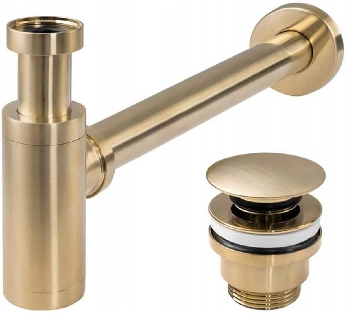 SIFON MET UNIVERSELE CLICK-CLAC WASTAFELAFVOER GOUD MAT Universele Messing Sifon voor Wastafel en Badkamergootsteen (Goud)