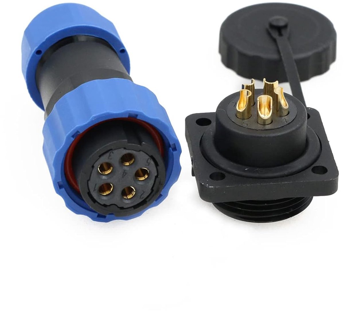 Waterdichte IP68 Vierkante Panel Mount Connector Vrouwelijke Plug Mannelijke Socket Draad Elektrische 5 Pin Power Kabel voor LED Buitenverlichting
