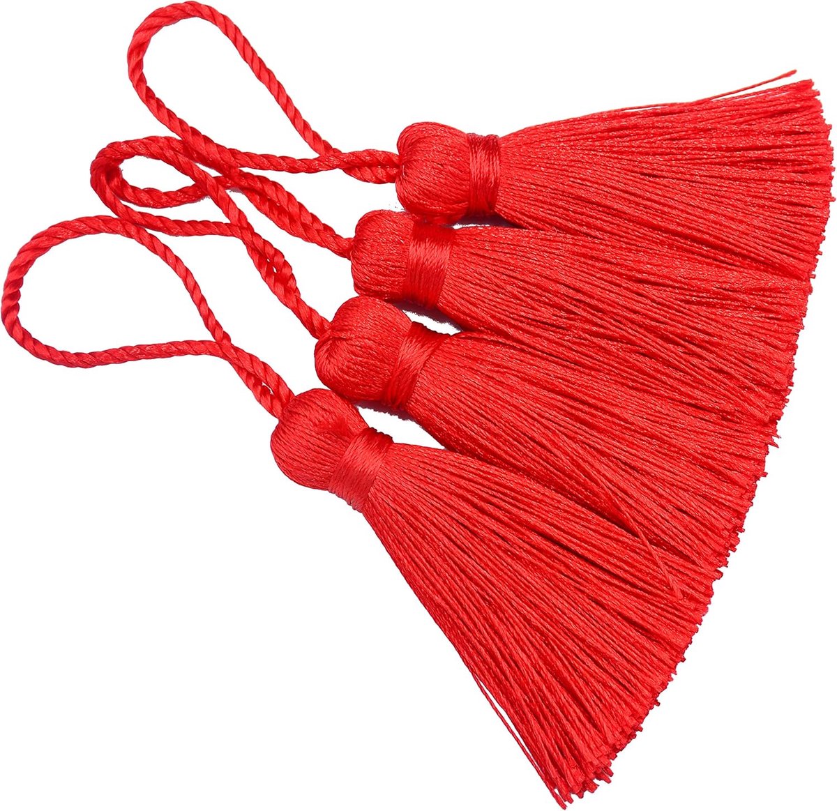 20 stuks 10 cm handgemaakte zijdeachtige mini-kwastjes met 5 inch koordlus en kleine Chinese strik voor oorbellen, bladwijzers, doe-het-zelf knutselaccessoires (rood)