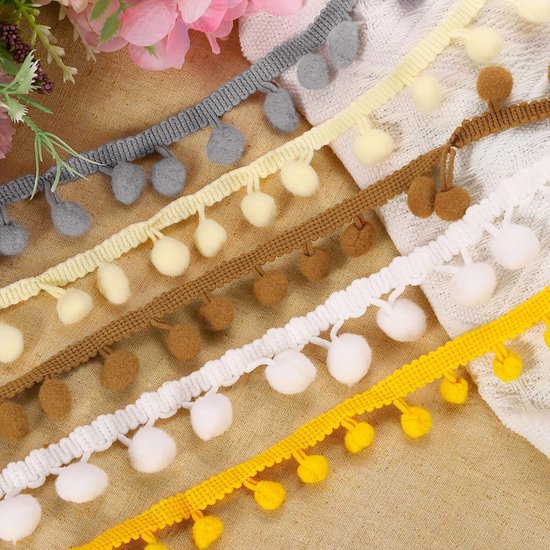 25 kleuren pompon bal franje boord, 1 yard lint naaitoebehoren doe-het-zelf knutselen voor thuis gordijn jurk kussen decoratie (12 mm) — afbeelding 3