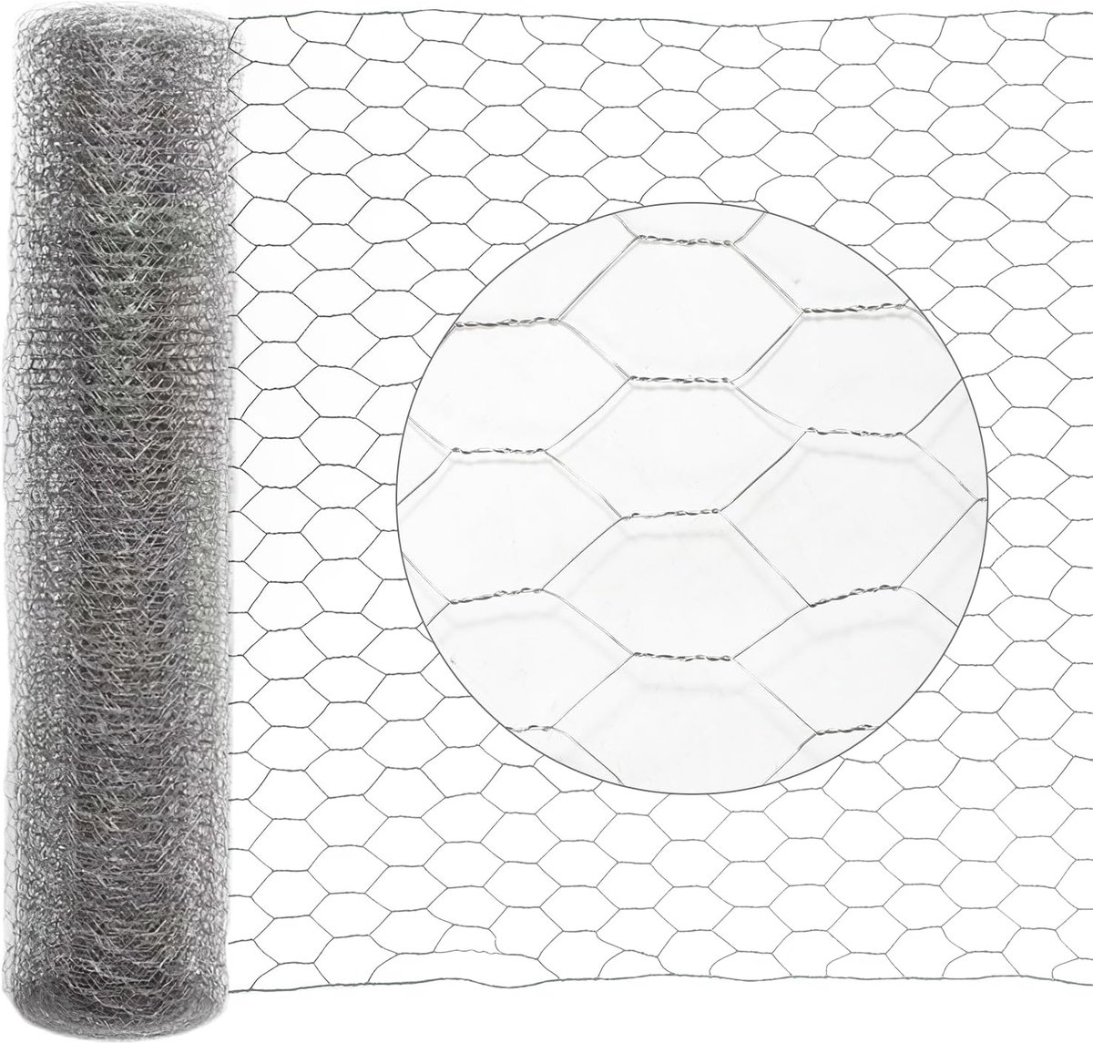 Zeshoekig gaas hek - verzinkt met coating, konijnengaas, draadhek, kippengaas, zeshoekig draadgaas, maaswijdte 27 mm, hoogte 50 cm, lengte 25 m, zilverkleurig