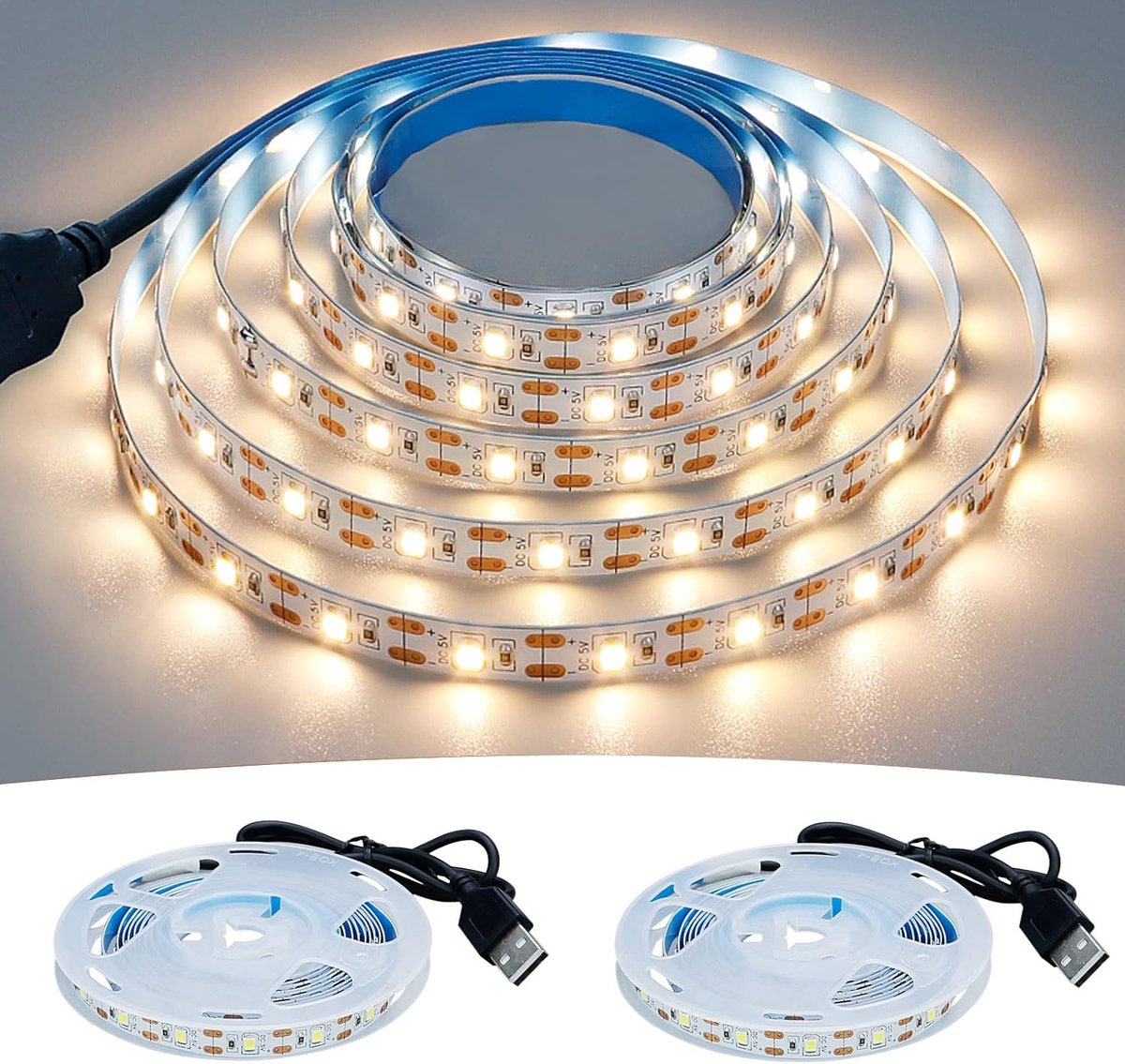 5V USB LED Strip Natuurlijk Wit 4000K USB-voeding 4M(2X2M) 240LED Flexibel IP20 Niet Waterdicht SMD2835 LED Tape Zelfklevend voor DIY Home Decor