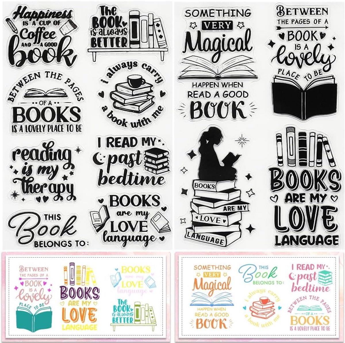 2 Stijlen Boek Heldere Stempels Boekenkast Lezen Woord Herbruikbare Achtergrond Postmark Transparant Silicone Stempels voor Journaling Kaarten Maken Decor DIY Scrapbooking Benodigdheden
