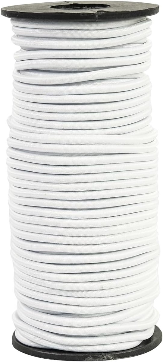 touw, 3 mm, 30 m, wit expandertouw, zeiltouw, weerbestendig spankoord, rubberen koord, elastiek, bungee koord voor doe-het-zelf knutselen, naaien, bagage, kamperen (wit, 3 mm x 30 m)