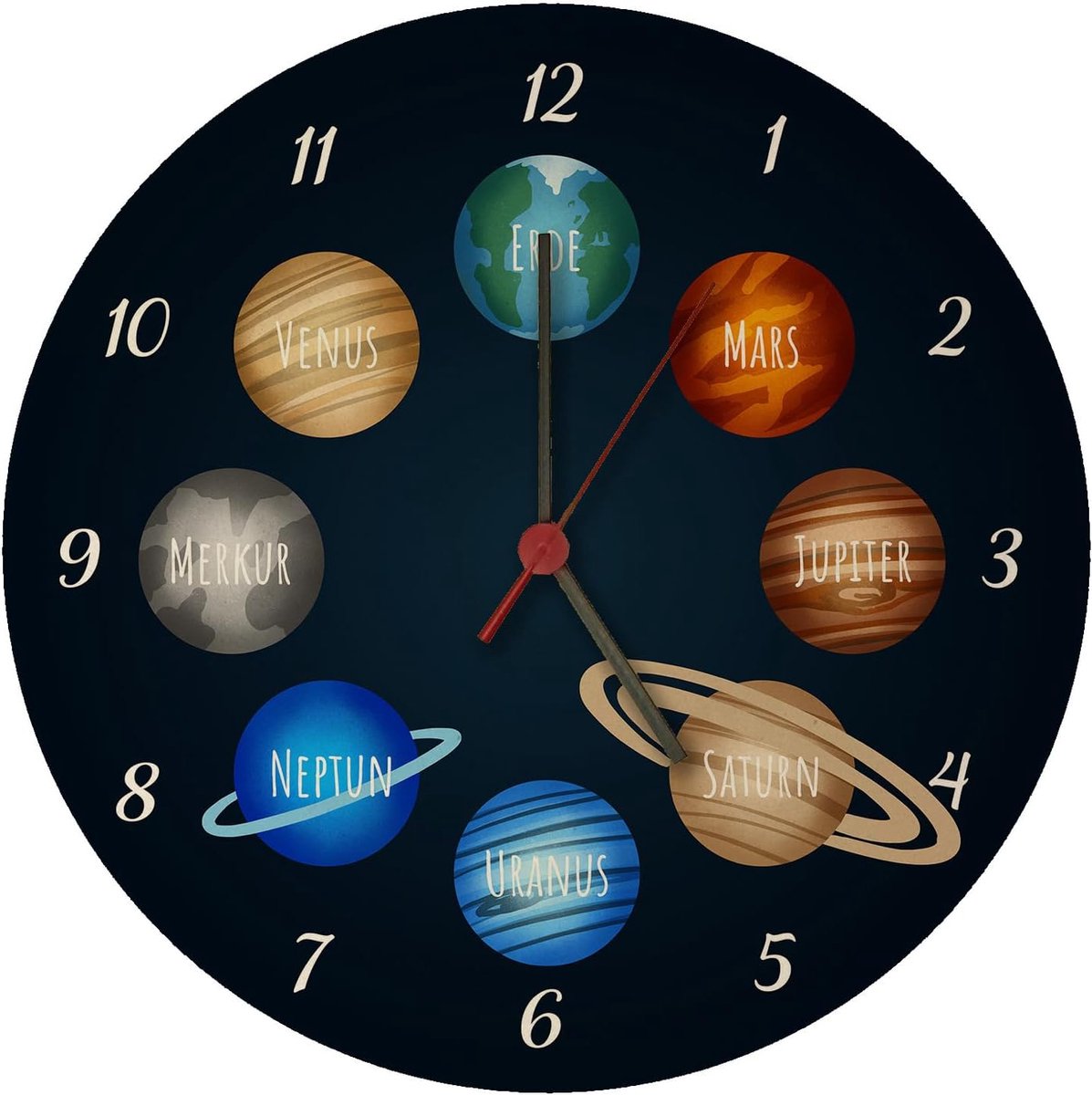 speecheese Planeten van het zonnestelsel wandklok voor kinderen leerklok voor de kinderkamer met mooi universum ruimte om kinderen de melkweg te laten zien