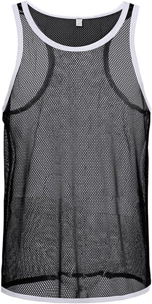 Vest, Mesh See Through Mouwloze Top, Heren Dunne Spier Pullover Bottom Shirt, Ondershirts