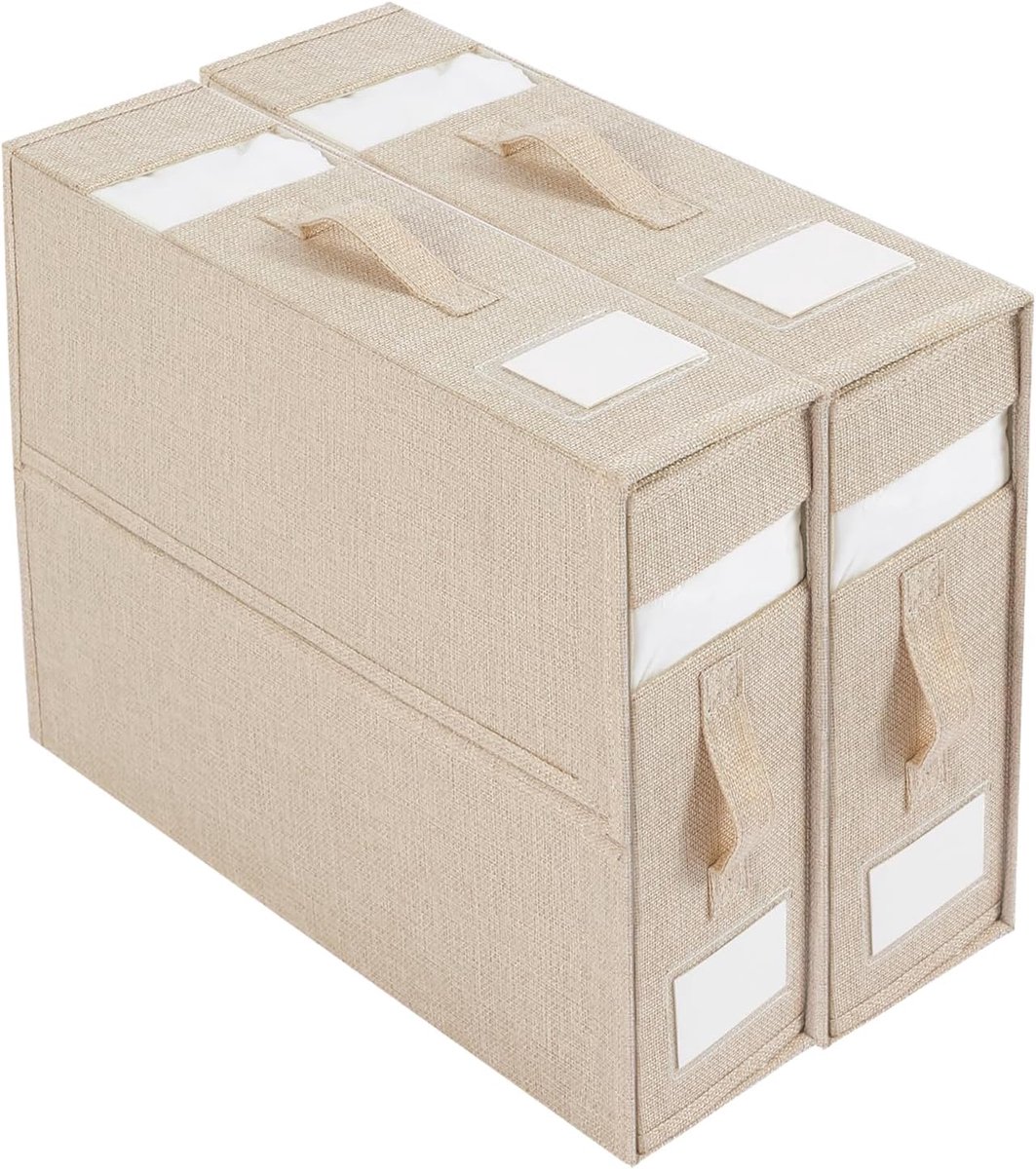 opberg-klapbox voor beddengoed, kastorganizer met 2 kijkvensters, opvouwbare beddenlak- en kledingorganizer, dekenorganizer (2 stuks, beige)