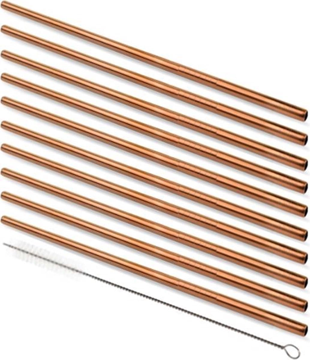 Herbruikbare rietjes - 20stuks - Goudkleurig - RVS - Rechte rietjes - Duurzame rietjes - Incl 4 schoonmaakborstels