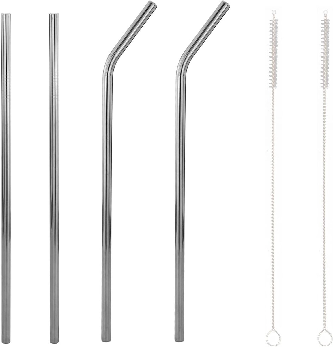 4 stuks roestvrijstalen rietjes, herbruikbaar vervangend rietje met 2 reinigingsborstels, premium rietjes voor drinkflessen, milkshake, sappen
