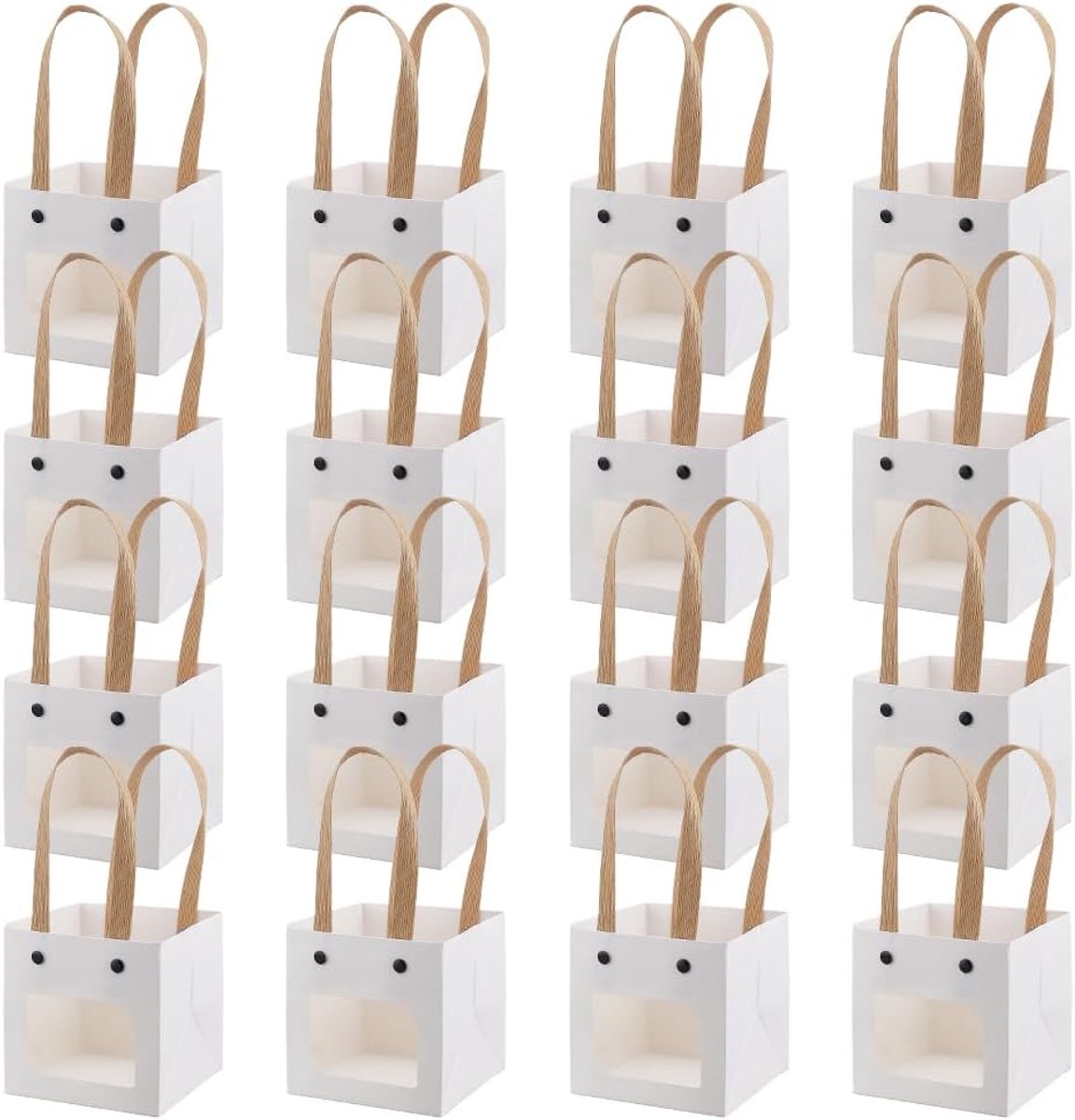16Pack Transparante Venster Witte Kraftpapier Papieren Zakken, 20x10x10cm Geschenktas met Hengsels voor Verjaardag, Huwelijk, Feest, Verjaardag
