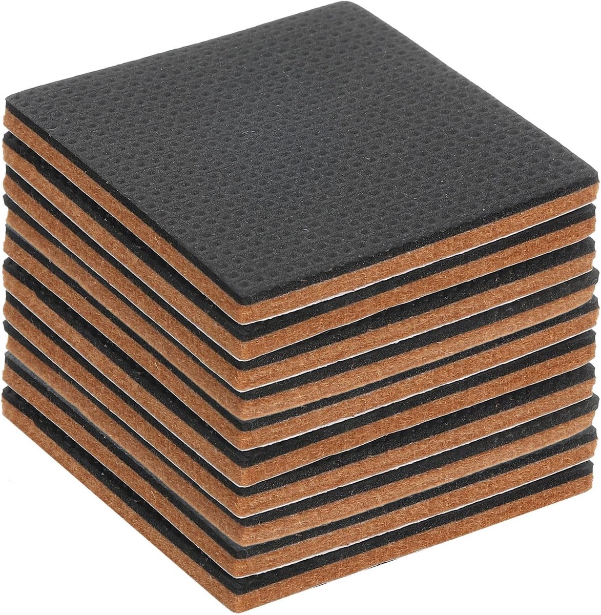 Meubelglijders van vilt en EVA, 60 mm, vierkant, zelfklevend, ter bescherming van houten vloeren, tafelpoten en stoelpoten, 10 stuks, bruin + zwart