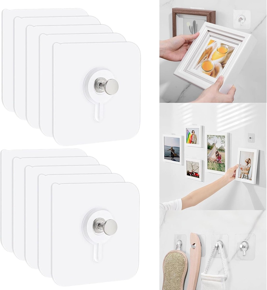 20 stuks zelfklevende haken voor foto's, fotohaken zonder spijkers, zelfklevende haken voor wandschilderijen, waterdicht, transparant, voor het aanbrengen van foto's zonder spijkers, voor foto's