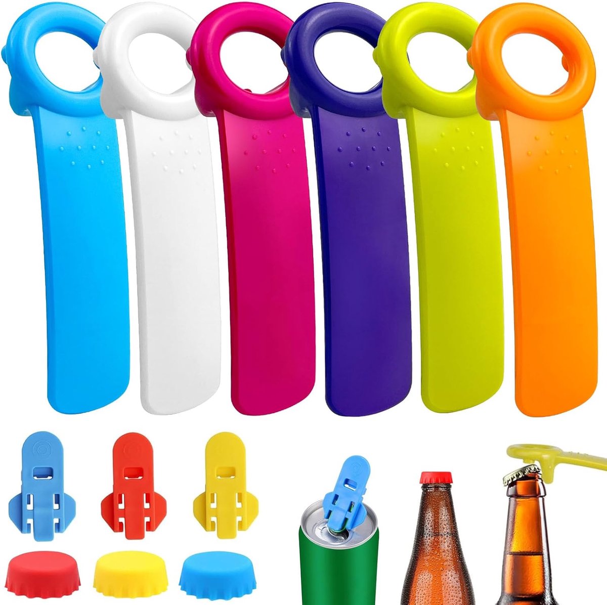 12 stuks dekselopeners van kunststof en flessendop, siliconen set, glasopener, handmatig, drankblikopener, dekselopener voor schroefglazen voor oudere mensen, vrouwen, zwakke handen