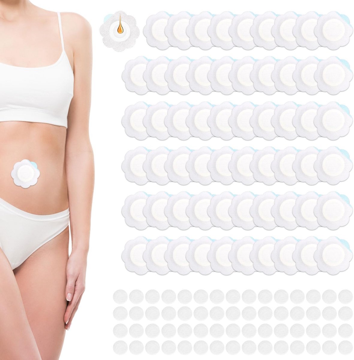 60st Castor Oil Pack Wrap Pad voor Navel, Spunlace Cloth Klein Castor Oil Navel Patches Wegwerpbare Zelfklevende Sterk Absorberende Organische Cover Compres Patch (Olie Niet Inbegrepen)