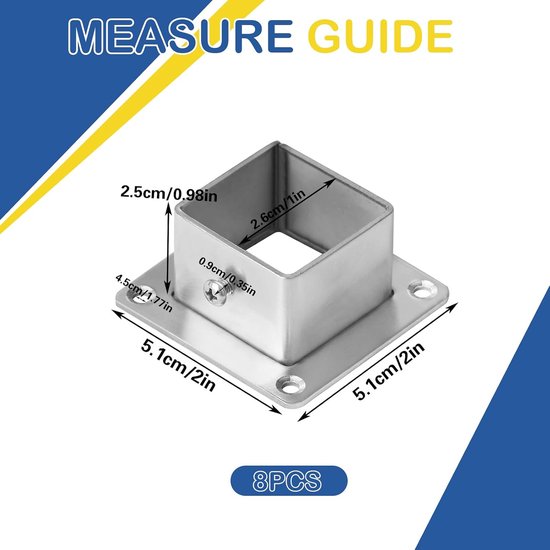 8 stuks schroefhulzen voor 25 x 25 mm vierkante houten paaldragers opschroeven bodemplaat anker voor hek-, terras- en leuningsteunen — afbeelding 4