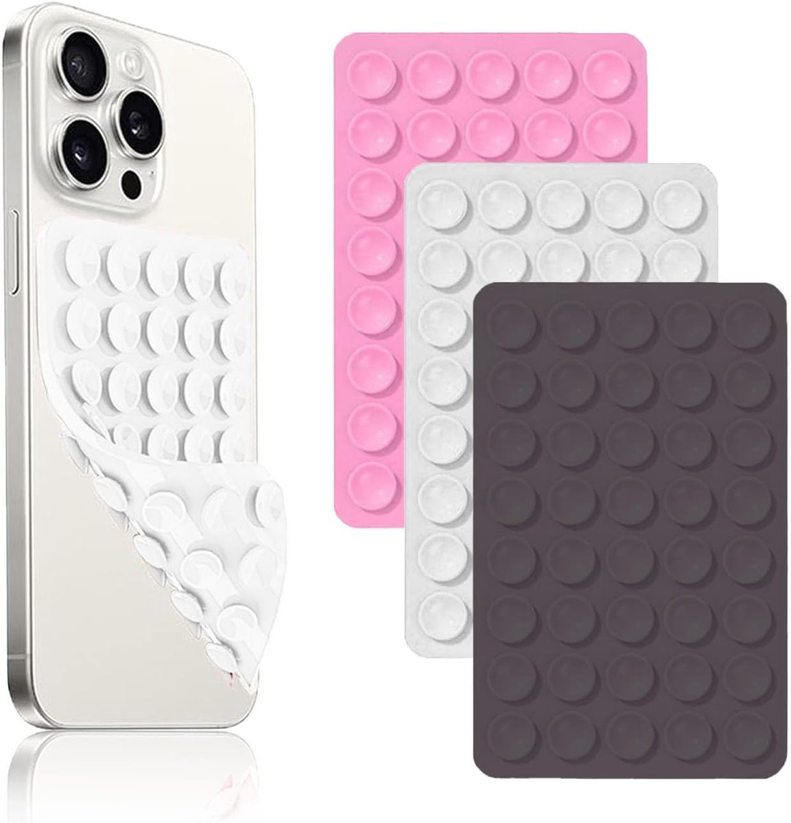 3 stuks telefoonhouder met zuignap, dubbelzijdige ader, siliconen zuignap, mobiele telefoon, handsfree, antislip, voor selfies en vide (zwart, wit, roze)