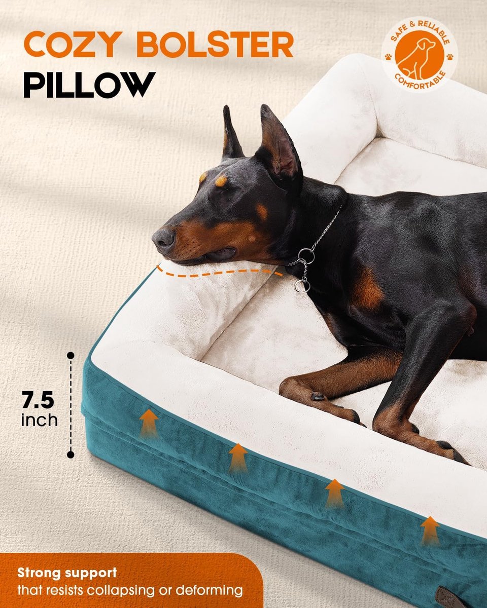 Orthopedisch hondenbed XL, hondenmand, wasbaar, met eivormig kistenschuim, waterdichte hondenbank met antislip onderkant en vierzijdig kussen (blauw, 117 x 76 x 19 cm)