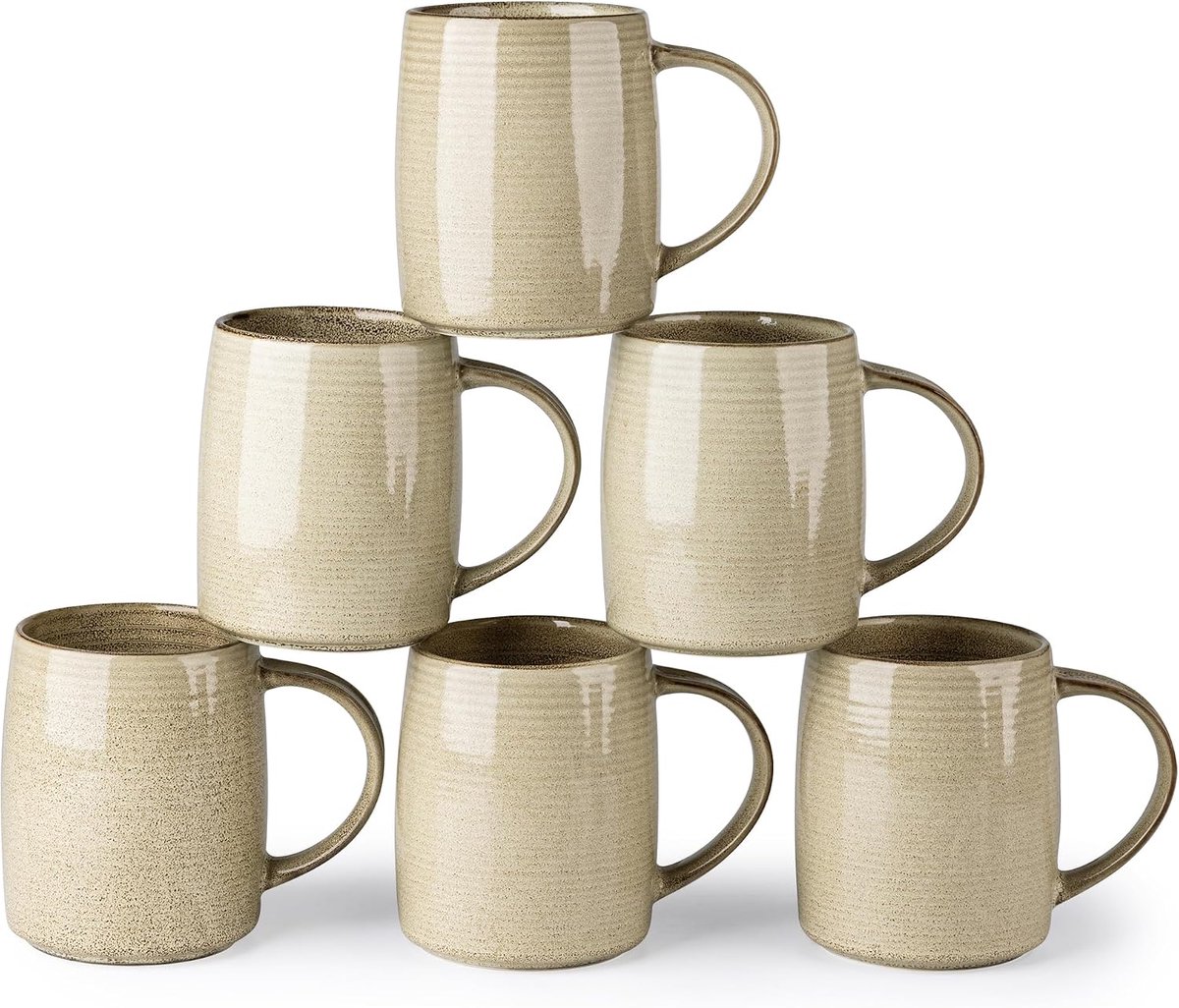 Set van 6 grote handgemaakte keramische koffiemokken met kleurverloop, ideaal voor latte, thee, bier en warme chocolade, vaatwasmachinebestendig en magnetronbestendig