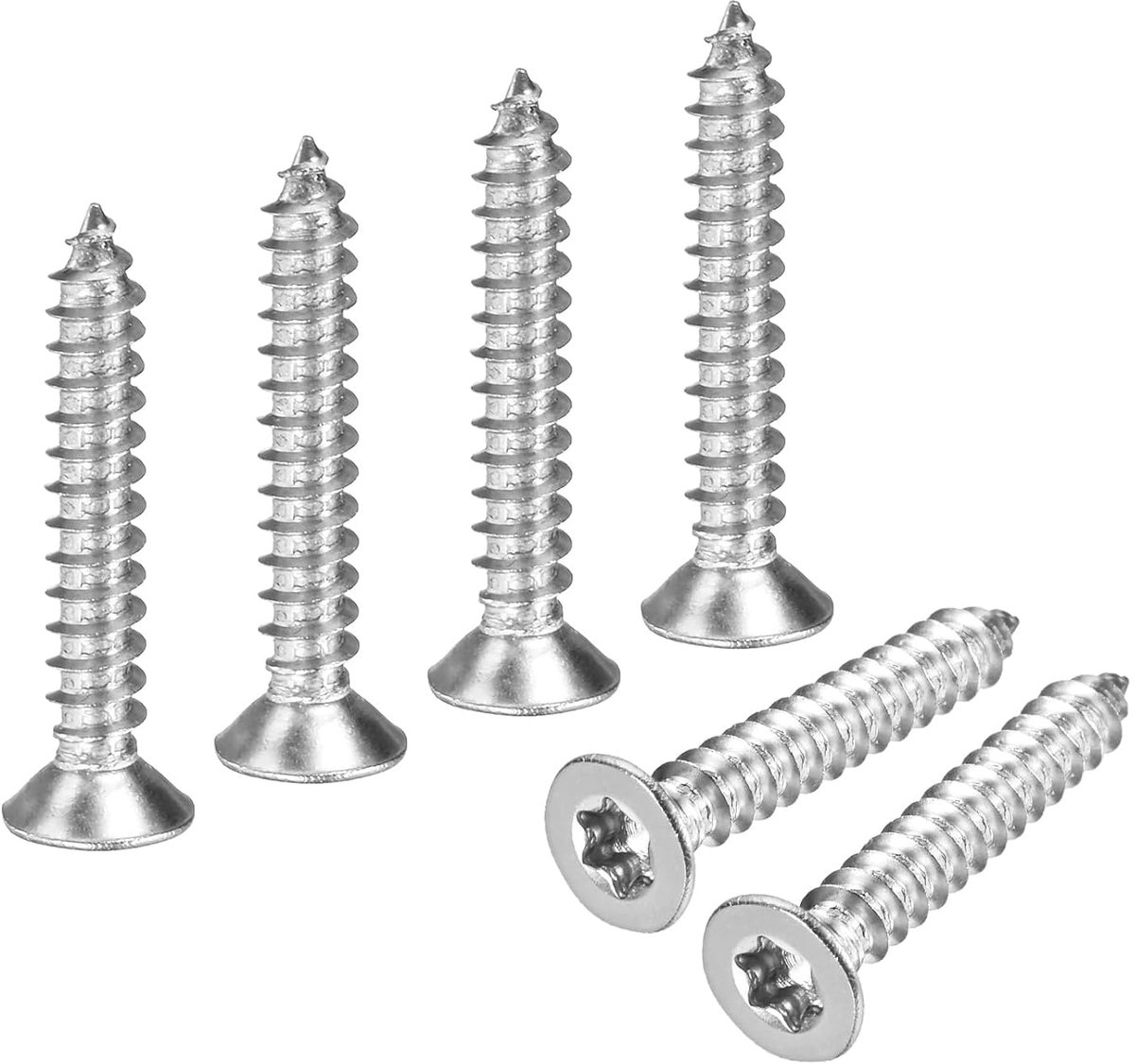 METERXITY 100 stuks torx-schroeven met platte kop, M4 x 25 mm, houtschroeven, 304 roestvrij staal, volledige schroefdraad met ster voor hout/meubels, zilverkleur