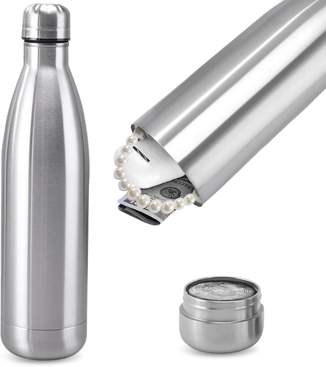 750 ml fles met geheim compartiment: waterfles van roestvrij staal met verborgen, diversion safe waterfles, roestvrij staal vacuüm geïsoleerd lekdicht, met 250 ml geheim compartiment voor