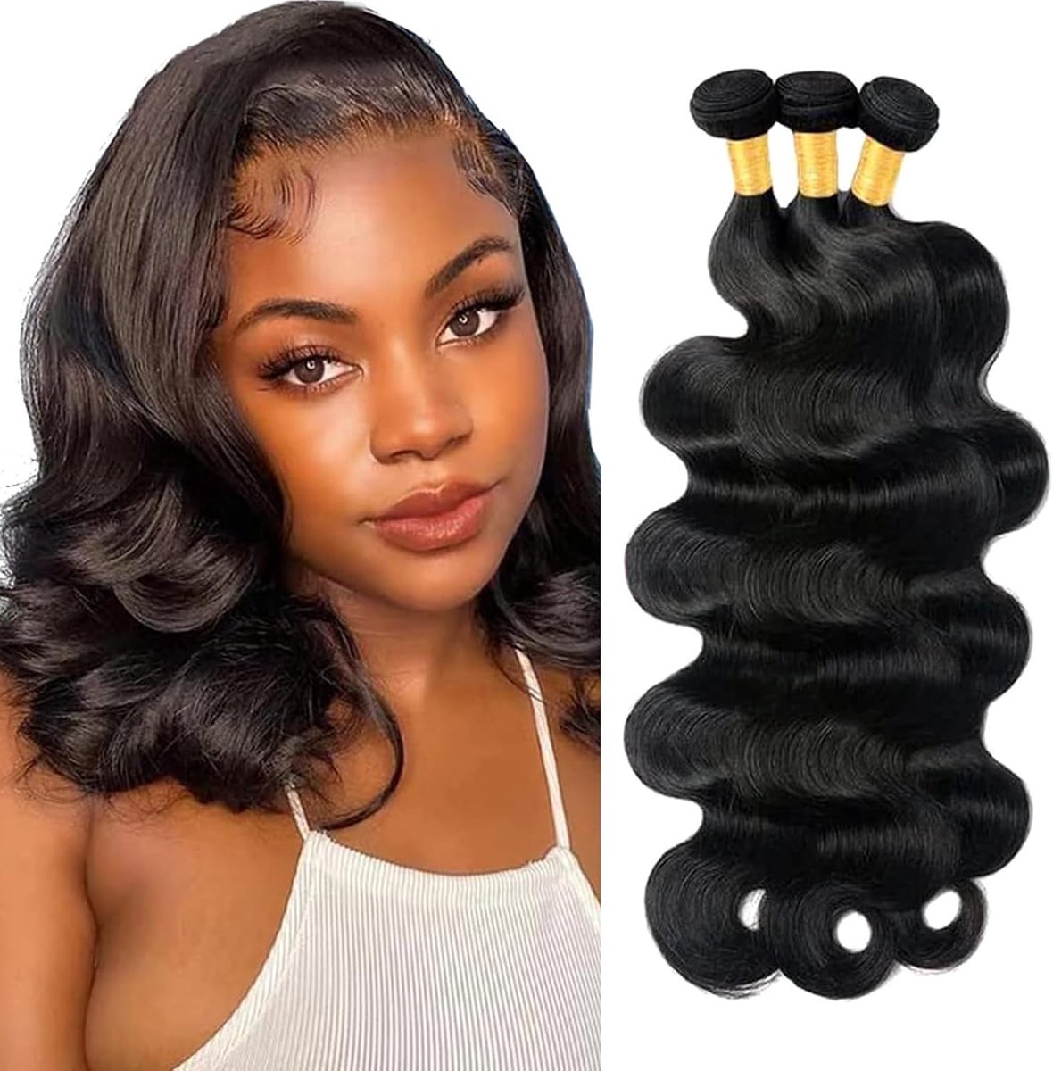Wave Human Hair 3 Bundles 10 12 14 inch 100% Unprocessed Brazilian Virgin Human Hair Bundles Body Wave Hair Extensions Brazilian Weave Bundles for Women Natural Color