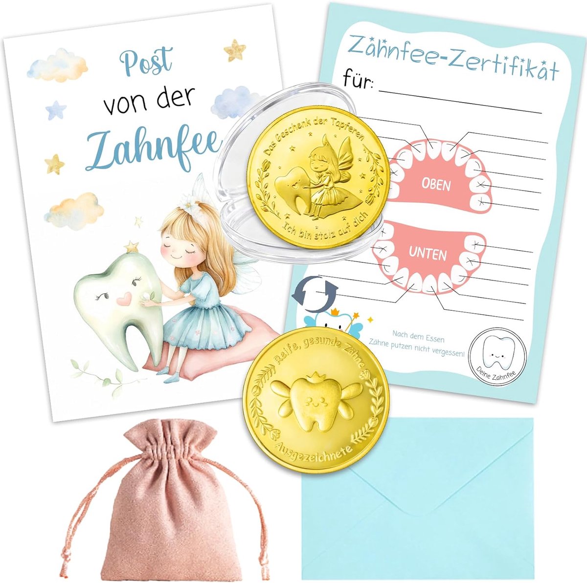 Geschenksets, gelukssteen, tandenvrij munt met kaart & envelop, tandenvrij munt gouden munt, verloren tand kindergeschenken souvenir, voor het verliezen van de eerste tand en speciale
