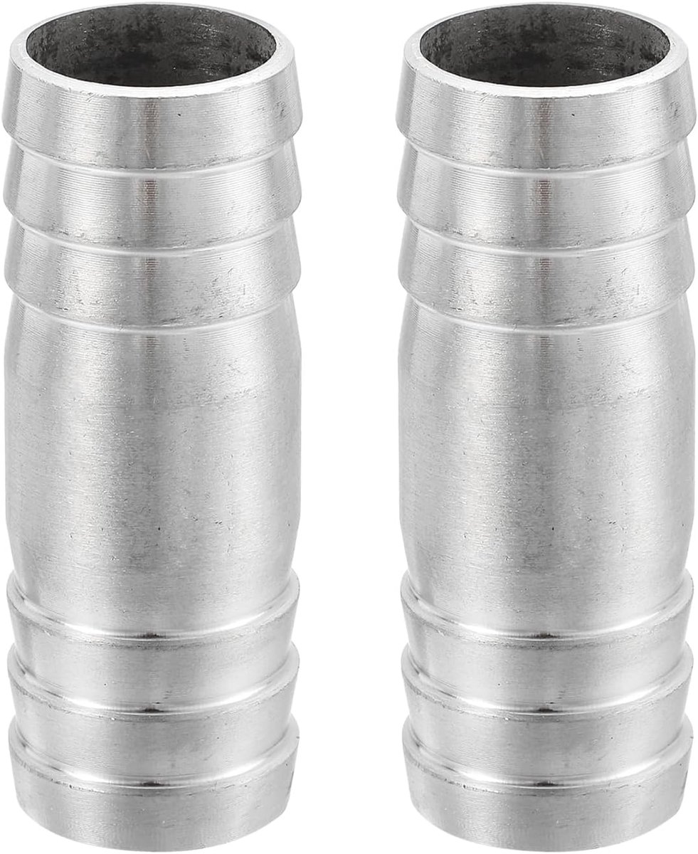 2 stuks 22 x 60 mm slangaansluitingen dezelfde buisfitting, 304 roestvrij stalen buisadapter aansluitfitting voor vacuümsystemen, industriële verbindingen, pneumatische apparatuur, zilver