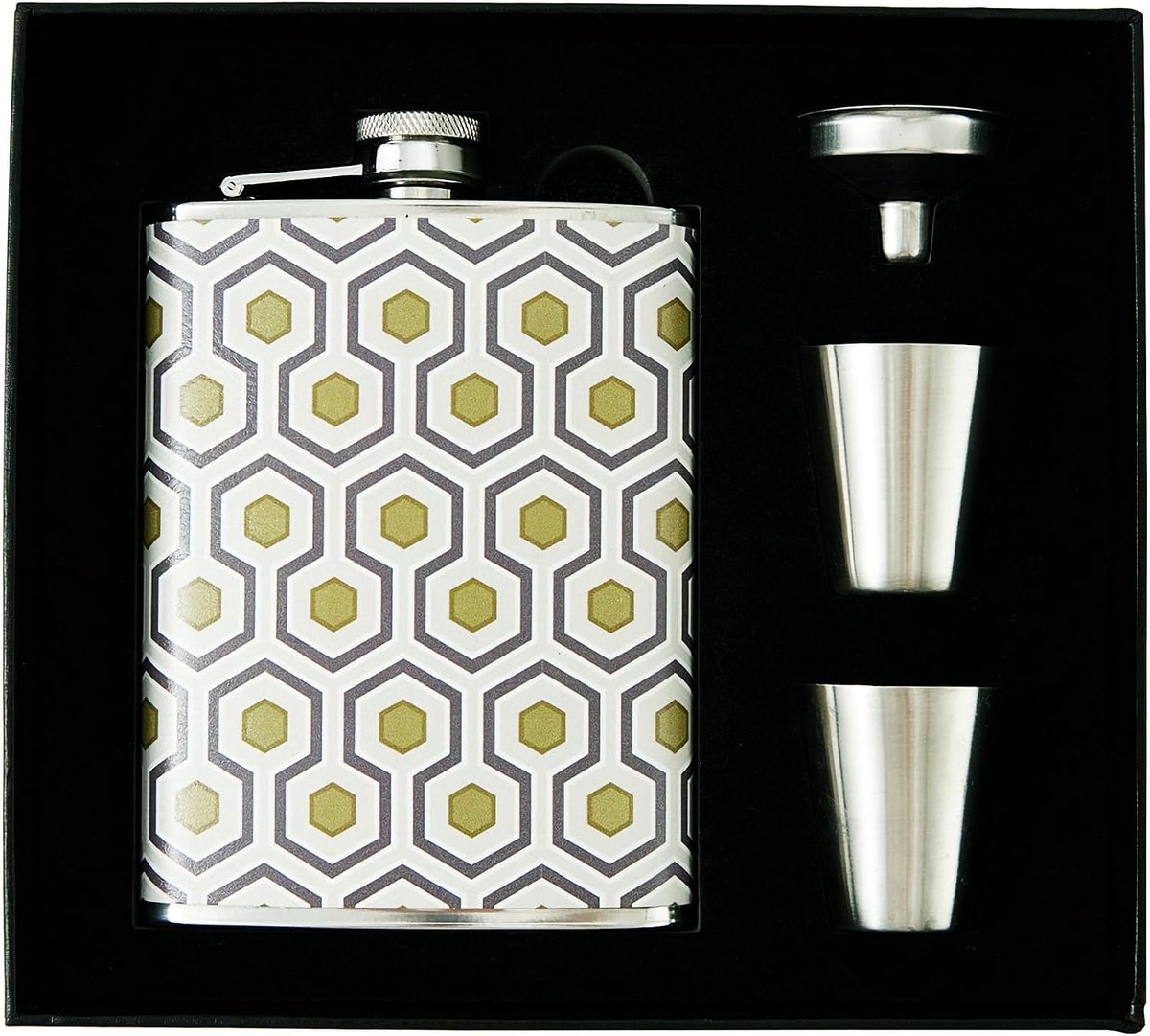8oz roestvrijstalen heupfles cadeauset met 2 shotglazen en trechter lederen bedrukte hoes