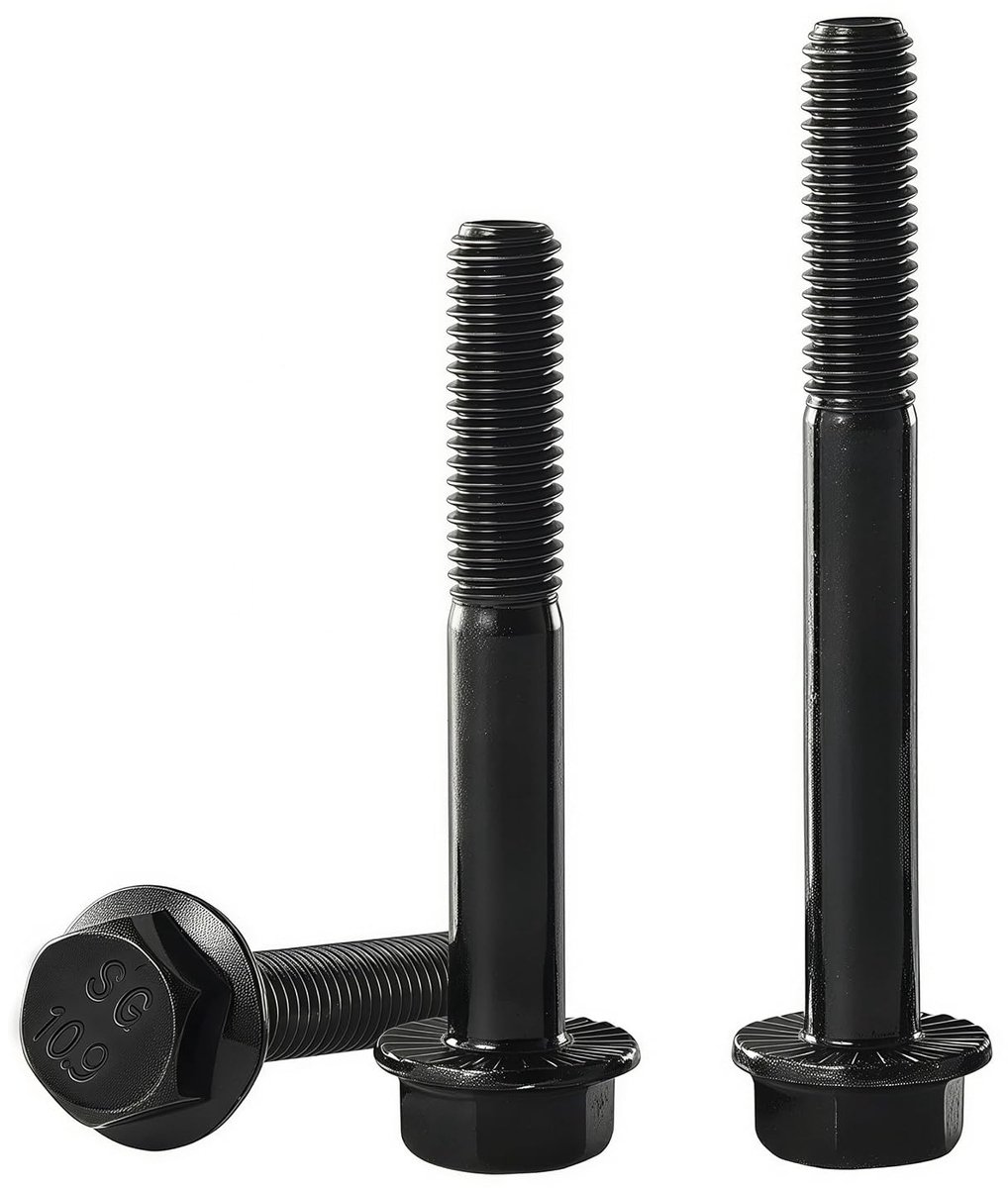 Flensbouten M10-1,5 Koolstofstaal 10.9, DIN 6921, Zeskant met Flens, Zwart verzinkt, Deels schroefdraad, 6 stuks