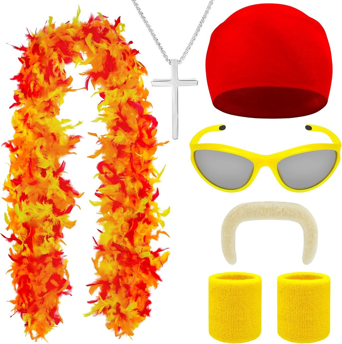 veren boa met nepbaard, snorren, rode bandana, polsbandjes, zonnebril voor volwassenen, vrouwen, mannen, cosplay, feest