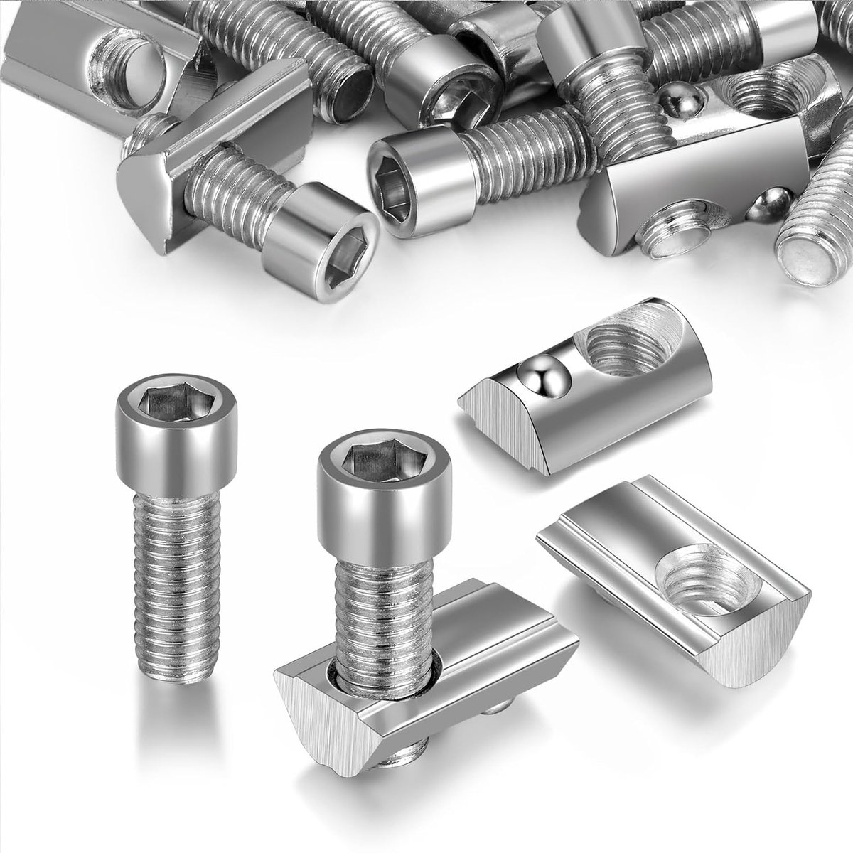 Set van 30 M8-sleuven - Sleuf 8 - Serie 30 T - Aluminium profiel - 30 x 30 mm - Vernikkeld koolstofstaal - Schuifmoer met veerkogel voor C-profiel - CNC 3D-printer